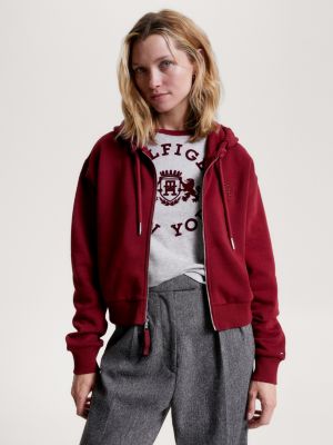 Tommy Hilfiger Sudadera con capucha recortada con logotipo atado para mujer