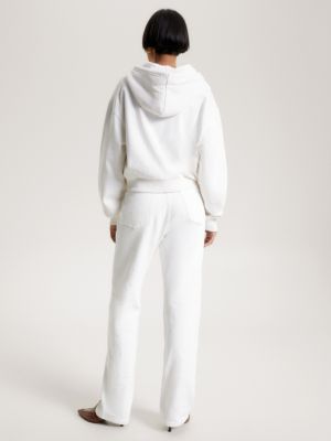 Logo Embroidery Zip-Thru Hoody, White