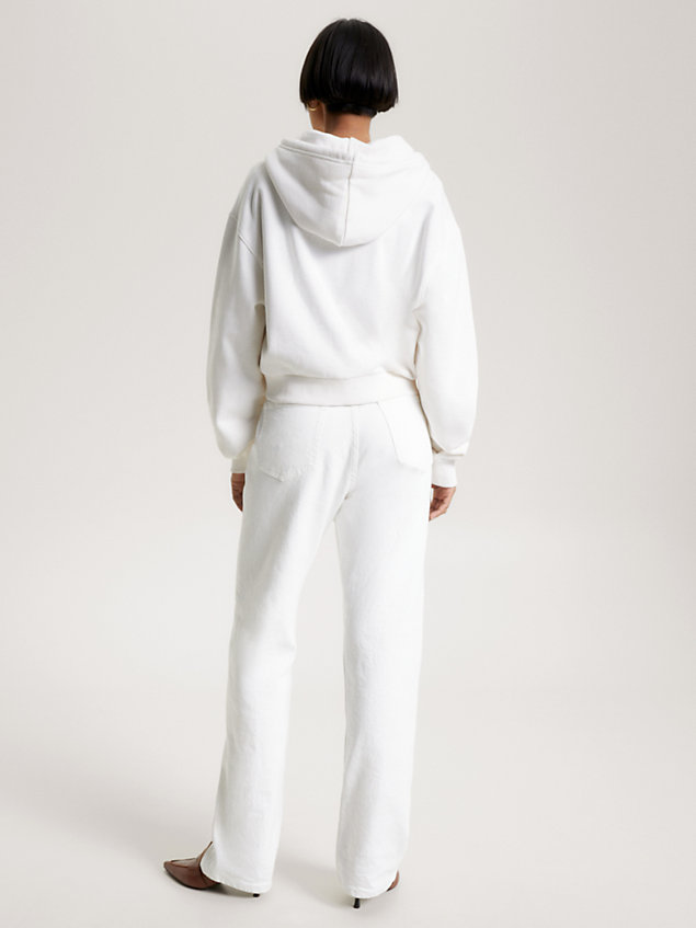 white hoodie met rits en geborduurd logo voor dames - tommy hilfiger