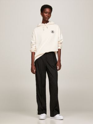 beige relaxed fit hoodie mit th-monogramm-stempel für damen - tommy hilfiger