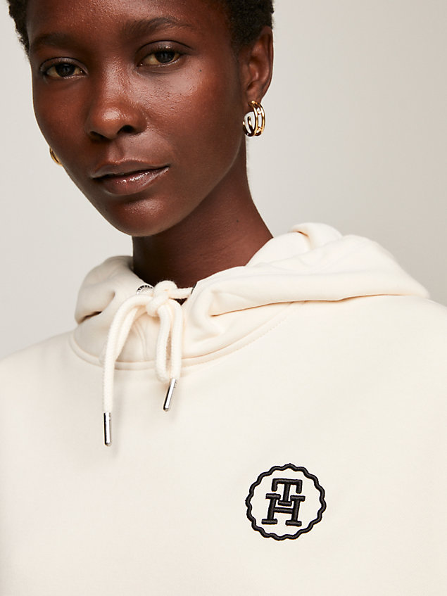 beige relaxed fit hoodie mit th-monogramm-stempel für damen - tommy hilfiger