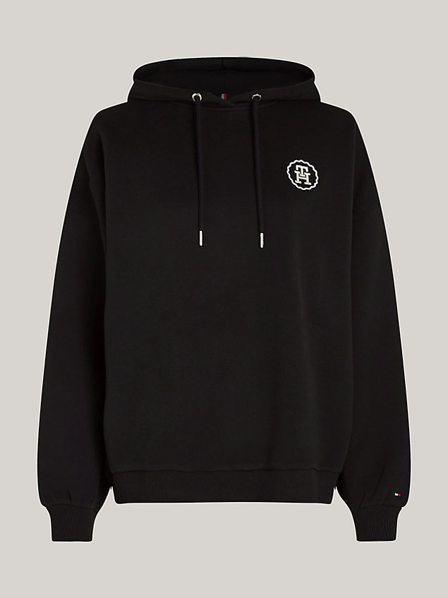 black th monogram stamp embroidery relaxed hoody for women tommy hilfiger