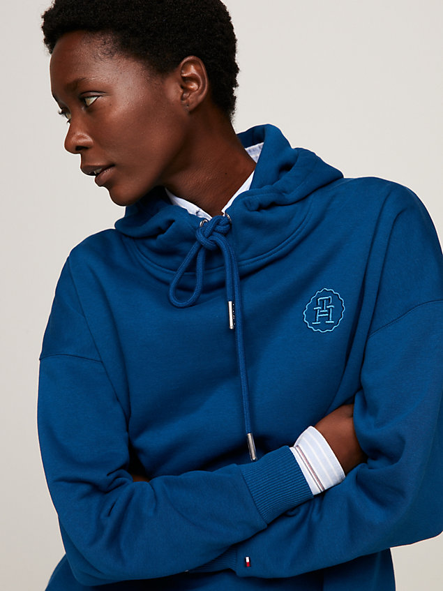 blue relaxed fit hoodie mit th-monogramm-stempel für damen - tommy hilfiger