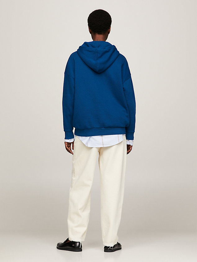 blue relaxed fit hoodie mit th-monogramm-stempel für damen - tommy hilfiger