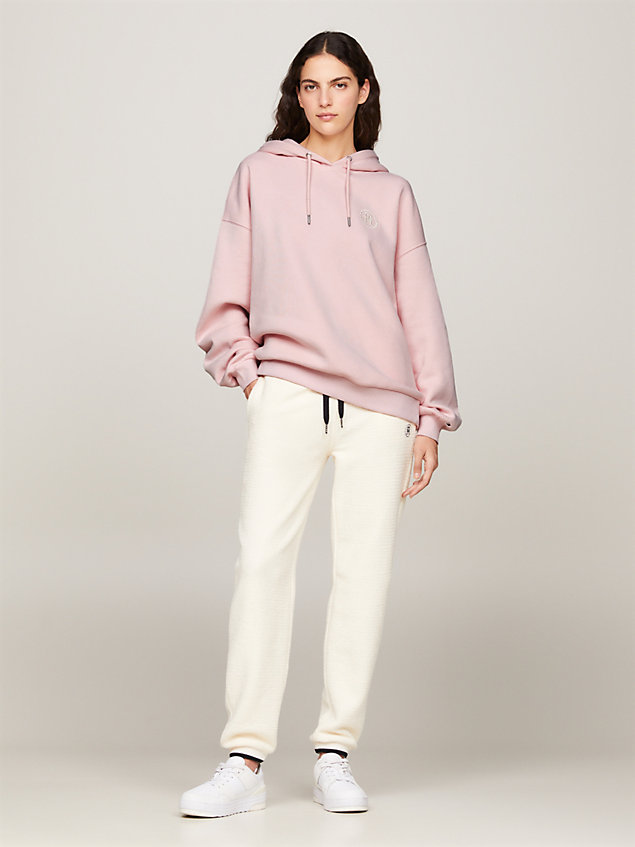 pink th monogram stamp embroidery relaxed hoody for women tommy hilfiger