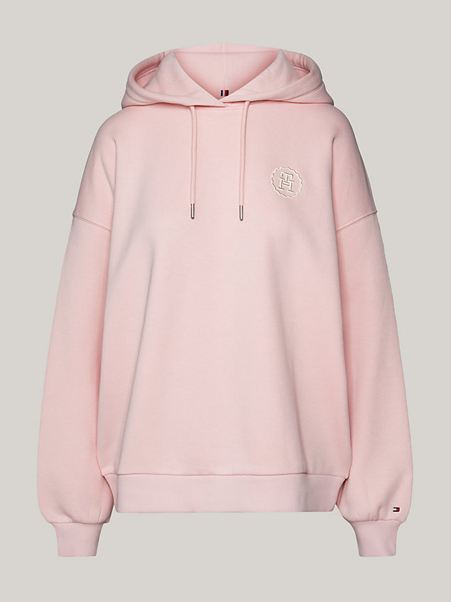 pink th monogram stamp embroidery relaxed hoody for women tommy hilfiger