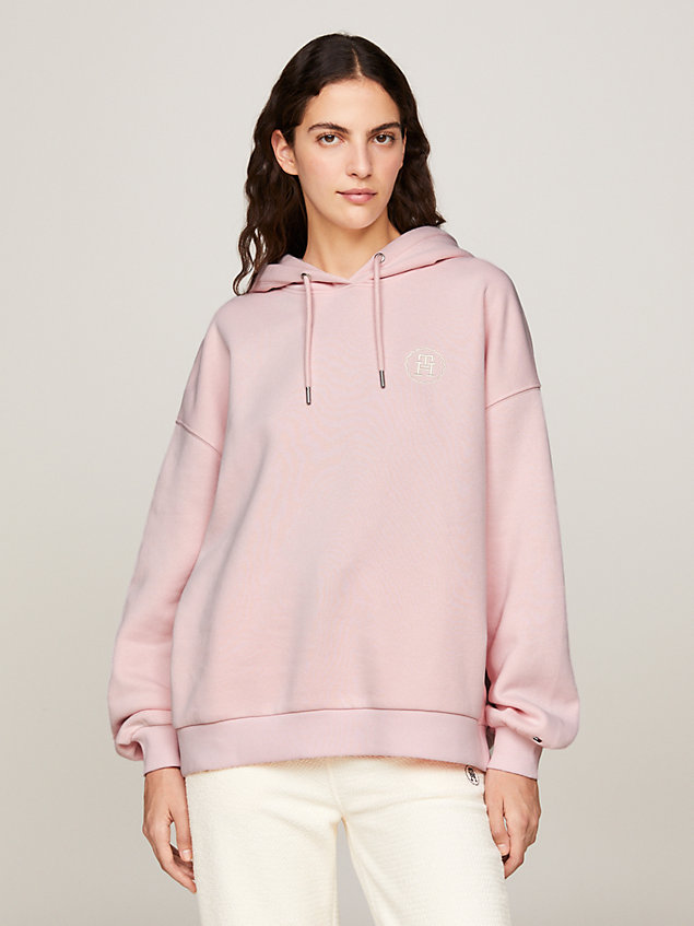 pink relaxed fit hoodie mit th-monogramm-stempel für damen - tommy hilfiger