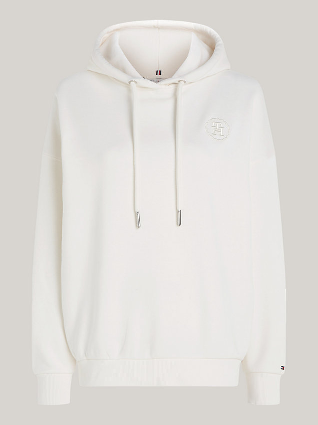 white relaxed fit hoodie mit logo-stickerei für damen - tommy hilfiger