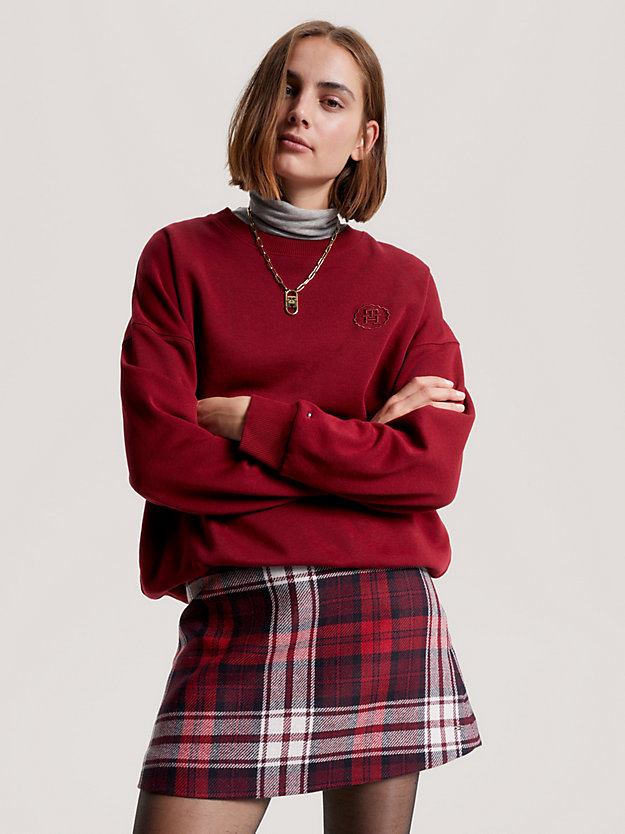 red relaxed fit crew neck sweatshirt for women tommy hilfiger