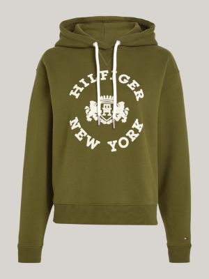 Buy Tommy Hilfiger women hood with drawstring embroidered logo sweatshirt  mint green Online