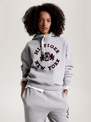 Varsity Flocked Logo Hoody, Grey