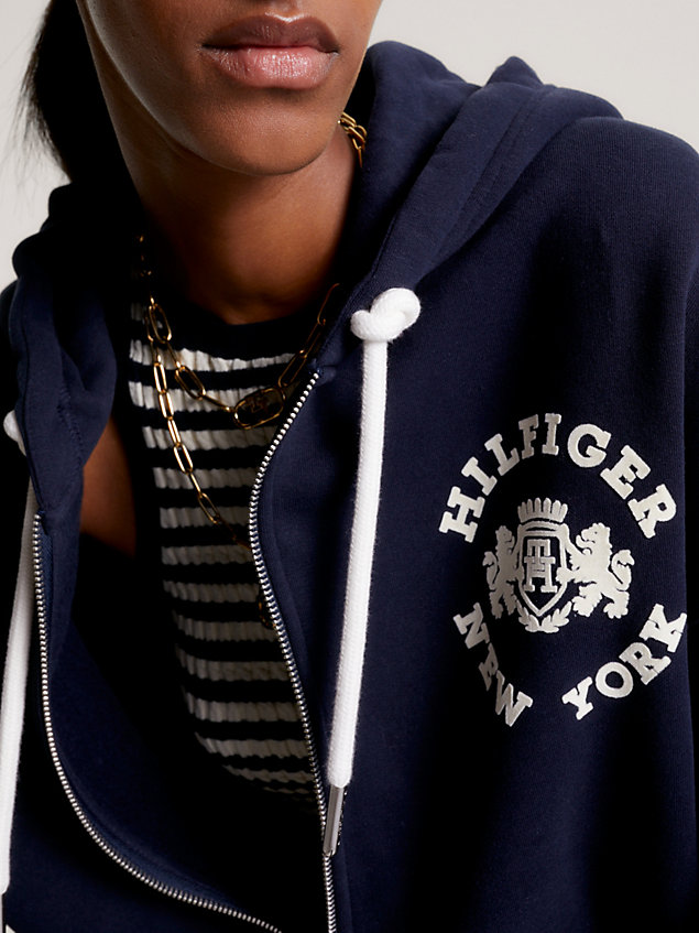 blue relaxed fit hoodie mit varsity-logo für damen - tommy hilfiger