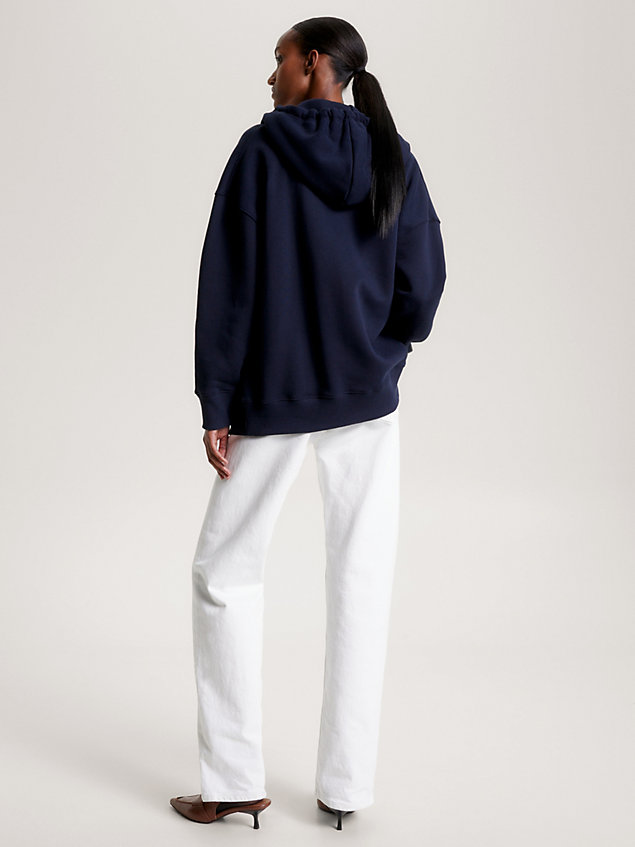 blue varsity relaxed fit hoodie met rits en logo voor dames - tommy hilfiger