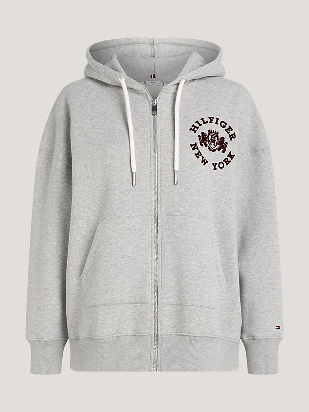 grey relaxed fit hoodie mit varsity-logo für damen - tommy hilfiger
