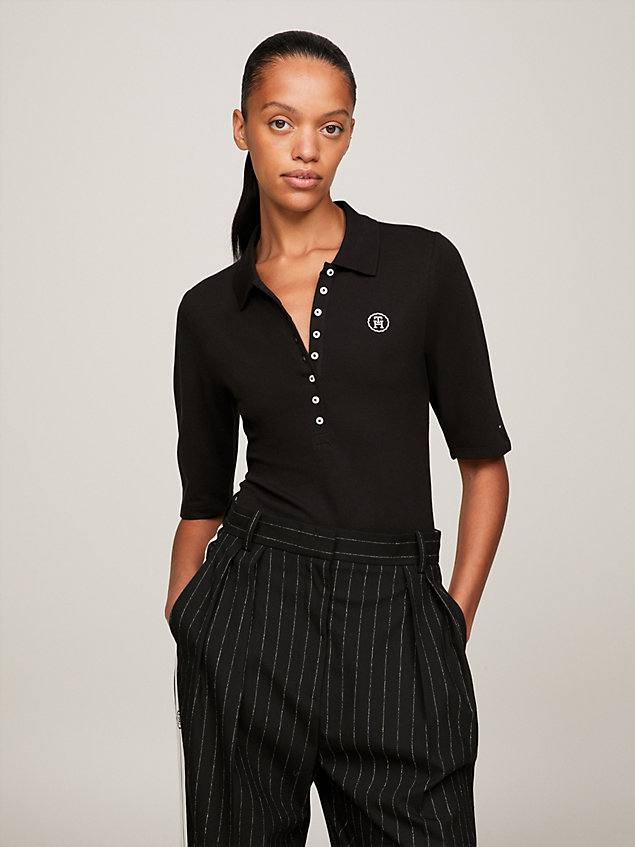 black half sleeve th monogram polo dress for women tommy hilfiger