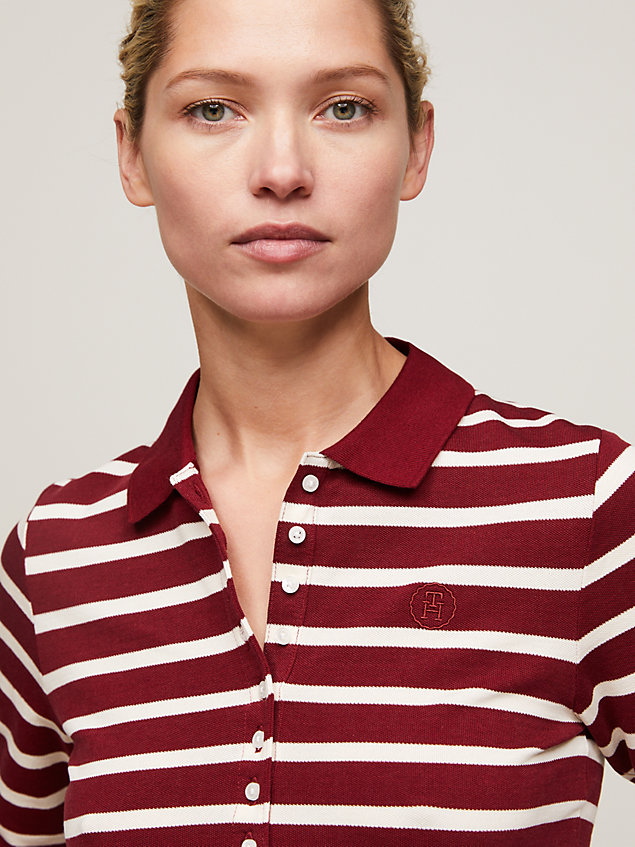 red long sleeve slim fit polo for women tommy hilfiger