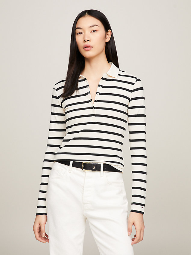 white long sleeve slim fit polo for women tommy hilfiger