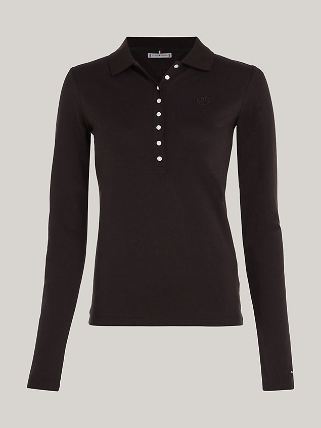 black long sleeve slim fit polo for women tommy hilfiger