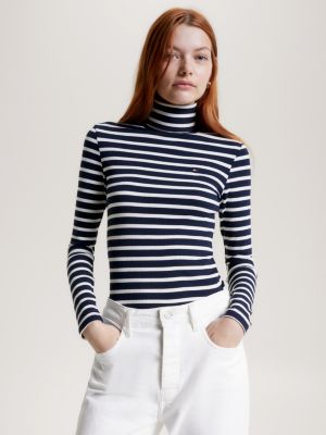 Slim fit longsleeve met col Blauw Tommy Hilfiger