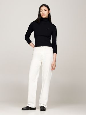 black roll neck slim long sleeve t-shirt for women tommy hilfiger