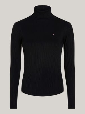 schwarz slim fit langarmshirt mit rollkragen für damen - tommy hilfiger