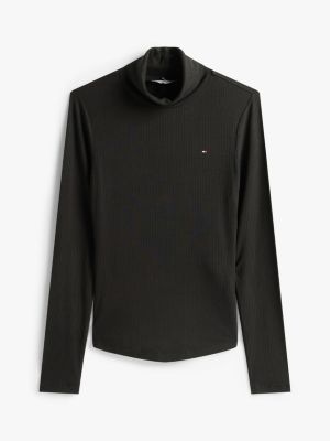 schwarz slim fit langarmshirt mit rollkragen für damen - tommy hilfiger