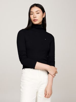 black roll neck slim long sleeve t-shirt for women tommy hilfiger