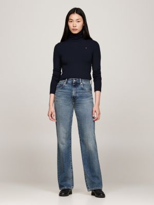 blau slim fit langarmshirt mit rollkragen für damen - tommy hilfiger