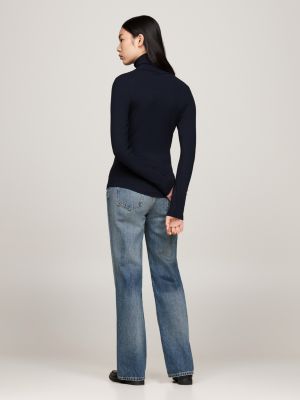 blau slim fit langarmshirt mit rollkragen für damen - tommy hilfiger