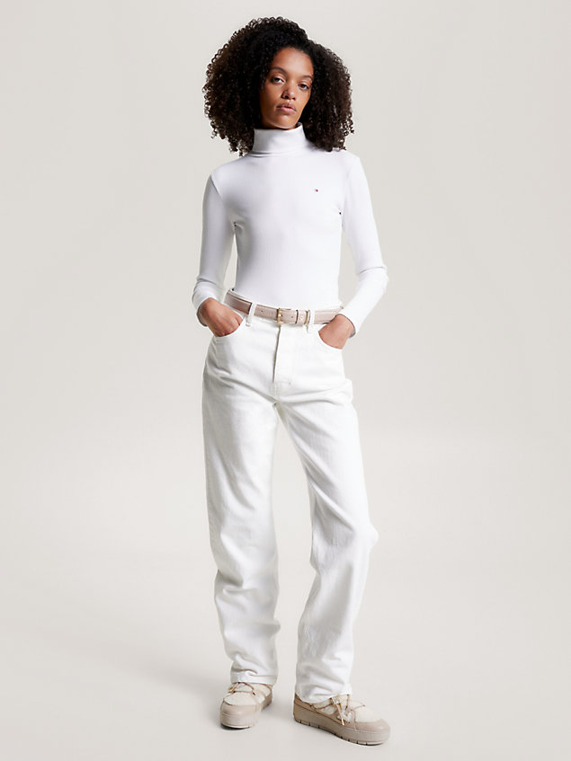 white slim fit roll neck top for women tommy hilfiger