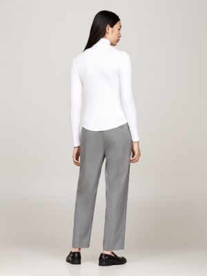 t-shirt ajusté à col roulé et manches longues blanc pour femmes tommy hilfiger