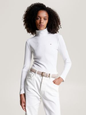 Essential Logo Long Sleeve Top Hilfiger White | | Tommy Crop