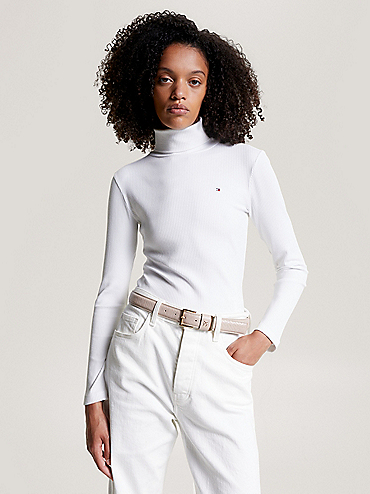 Essential Logo Long Sleeve Crop Top | White | Tommy Hilfiger