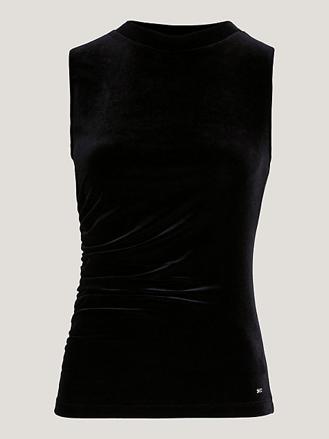 black aksamitny top bez rękawów o dopasowanym kroju dla kobiety - tommy hilfiger