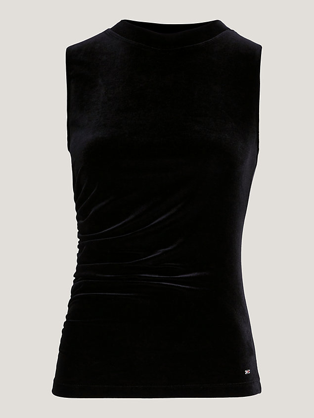 black ruched velvet slim fit sleeveless top for women tommy hilfiger
