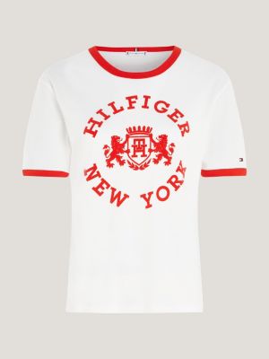 Varsity T-Shirt mit Tommy | Weiß geflocktem Hilfiger Logo 