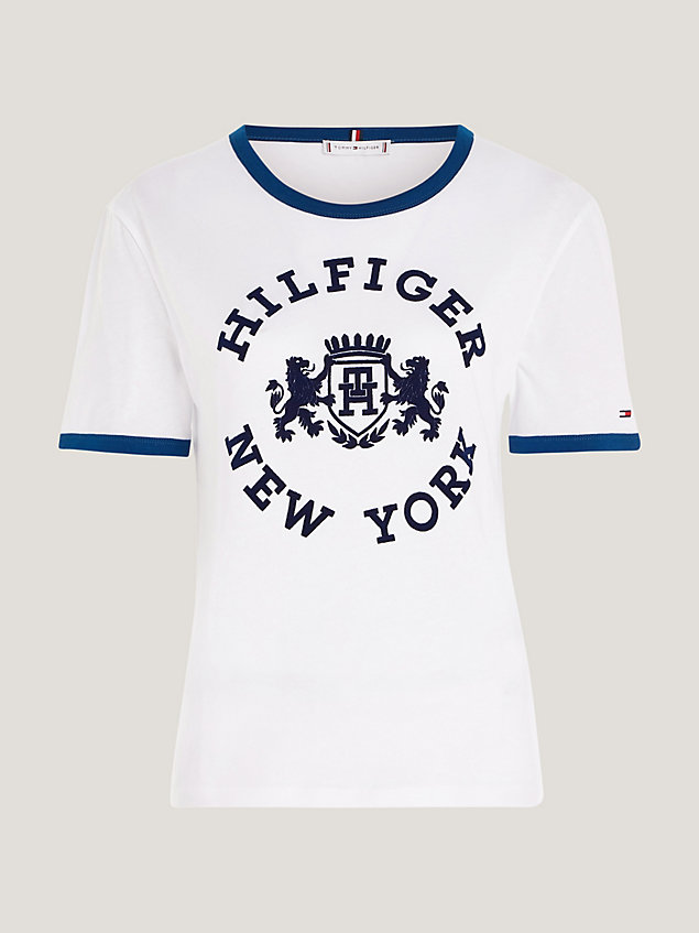 white varsity t-shirt met getextureerd logo voor dames - tommy hilfiger