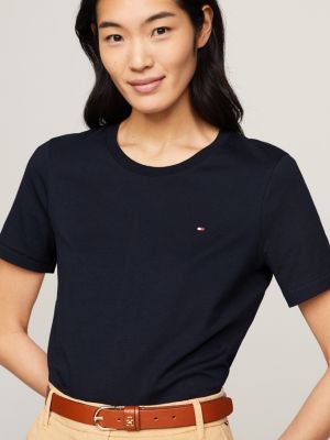 Crew Neck Flag Embroidery T-Shirt | Blue | Tommy Hilfiger