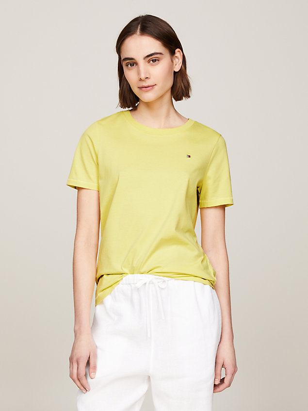 yellow crew neck flag embroidery t-shirt for women tommy hilfiger