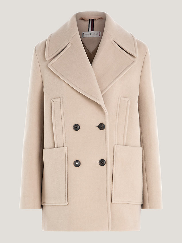 beige relaxed double breasted peacoat for women tommy hilfiger