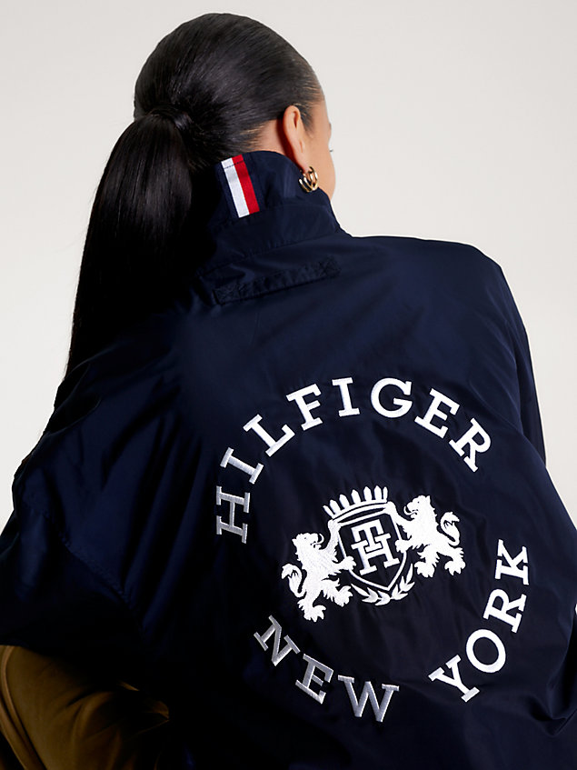 blue recycled padded varsity jacket for women tommy hilfiger