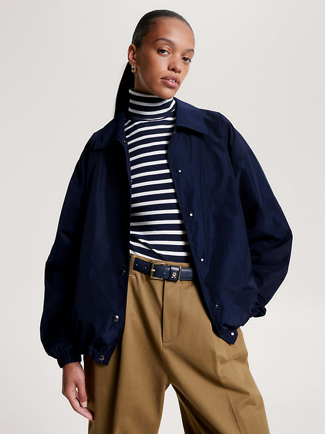 blue recycled padded varsity jacket for women tommy hilfiger
