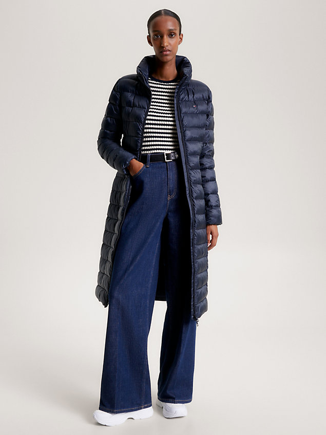 blue global stripe recycled maxi padded coat for women tommy hilfiger