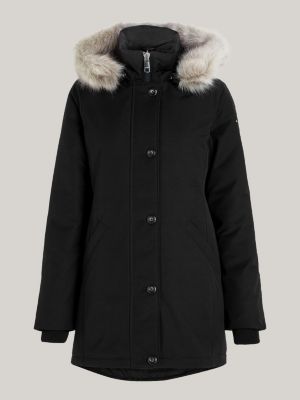 Tommy jeans technical quilted parka faux fur on sale trim hood in black