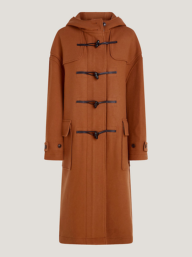 bruin relaxed wollen maxi-duffelcoat voor dames - tommy hilfiger