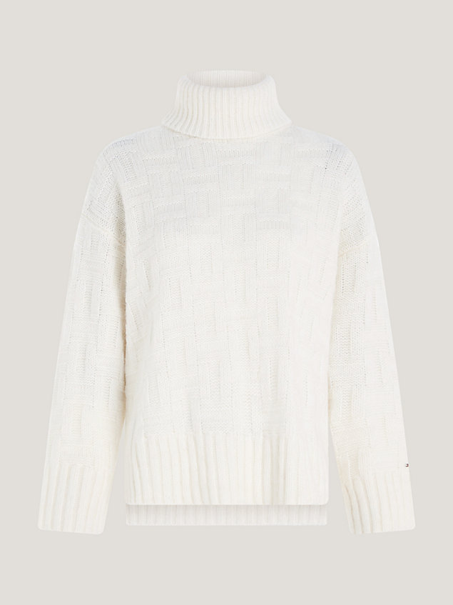 white th monogram tonal texture roll neck jumper for women tommy hilfiger