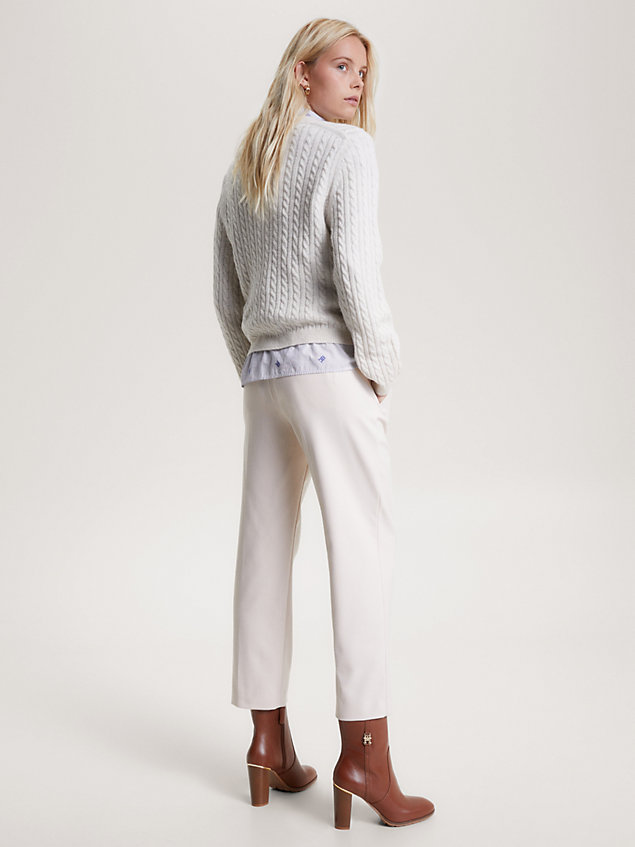 beige wool cable knit v-neck jumper for women tommy hilfiger