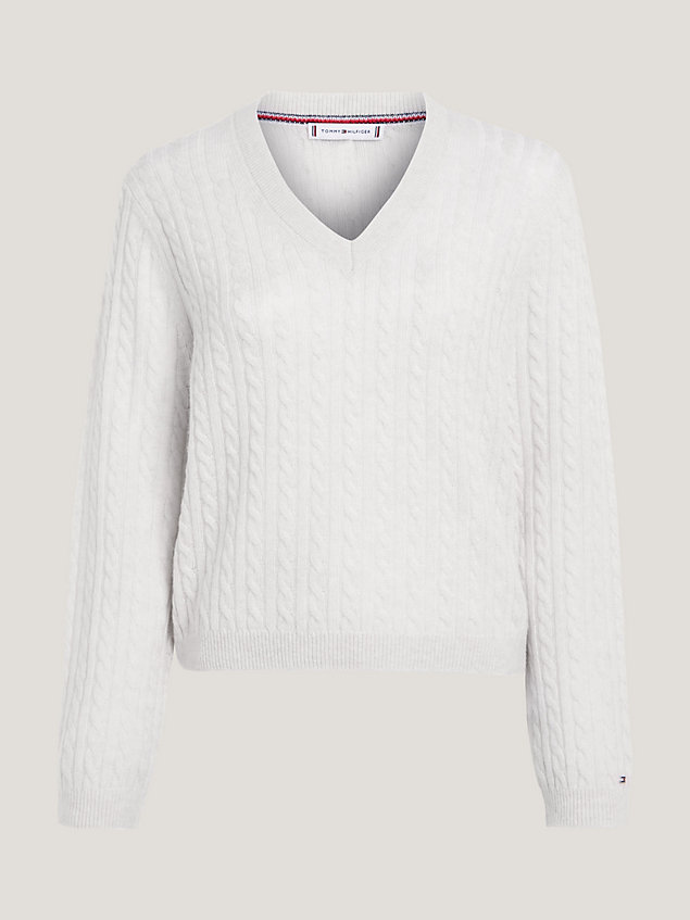 beige wool cable knit v-neck jumper for women tommy hilfiger