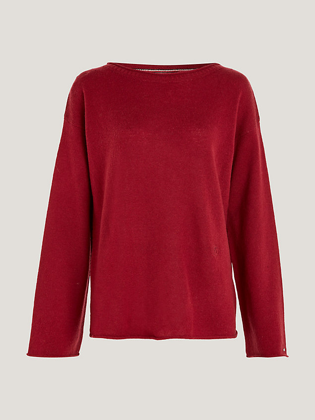 red relaxed fit wollen trui met boothals voor dames - tommy hilfiger