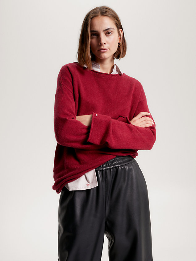 red wool relaxed fit boat neck jumper for women tommy hilfiger